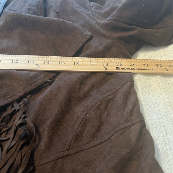 #1905. Orange Fashion Village Brown Faux Suede Fringed Jacket. Size L - Picture 8 of 11